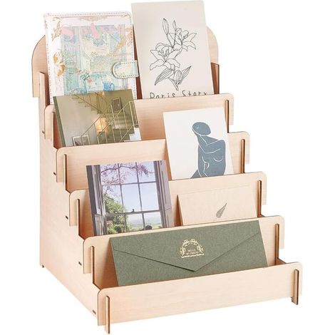 XEPHO Présentoir pour Cartes de Vœux à 5 niveau, Présentoir Carte en Bois Postale Présentoirs Portables Support Carte Postale pour Cartes Photos Vendeur, Comptoir de Détai (1/5)