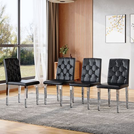Set di 4 sedie da pranzo 42 x 46 x 89 cm, sedie moderne ed eleganti per cucina, soggiorno e hotel, in similpelle PU, Nero (1/5)
