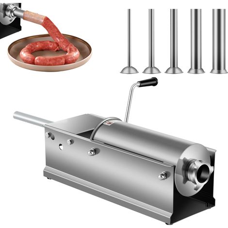 Mophorn – Poussoir à saucisses manuel 5 L – Acier inoxydable 304 – Conception à double vitesse – 5 tubes de remplissage – Remplissage horizontal (1/5)