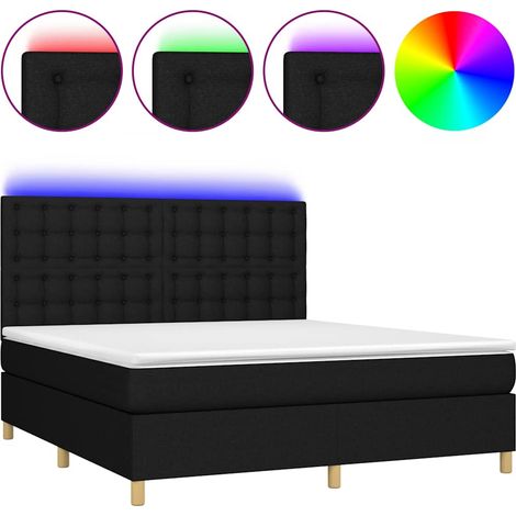 Lit double Lit adulte Sommier à lattes de lit et matelas et LED Noir 160x200 cm Tissu (1/5)