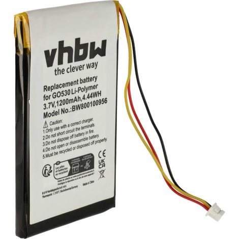 vhbw Akku kompatibel mit TomTom Go 720, 530 Live, 720 Traffic, 630, 630 Traffic, 530 GPS Navigation Navi (1200 mAh, 3,7 V, Li-Polymer)