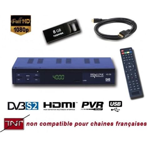 Décodeur satellite HD - HD LINE - HD-250 - HDMI, PERITEL - Multi-satellites - Noir