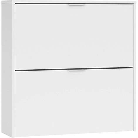 Dmora Scarpiera Louisville, Armadio portascarpe a 2 ante a ribalta, Scarpiera bassa da ingresso, Mobile basso, cm 75x22h76, Bianco, con imballo rinforzato (1/4)