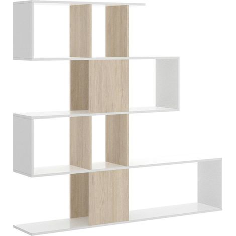 Dmora – Bibliothèque moderne à 7 compartiments – Dimensions 145x29x145 cm – Panneau aggloméré mélaminé – Résistante aux chocs et rayures - 145x29h145 (1/5)