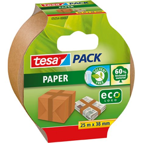 Cinta embalaje tesa ecoLogo sin disolventes rasgable a mano 25 m (1/2)