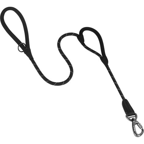 Dog Lead with 2 Handles, 1.5 m Robust Dog Lead with Lockable Carabiner and Two Padded Handles, Reflective Nylon Training Lead for Large and Medium Dogs (Black) (1/5)