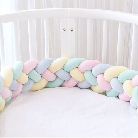 3M 4M Gewebter Babybett-Nestchen-Stoßschutz im Schlangenmuster aus Samt für Neugeborenenzimmer, Hellgelb + Hellrosa + Hellblau + Hellgrün (1/4)