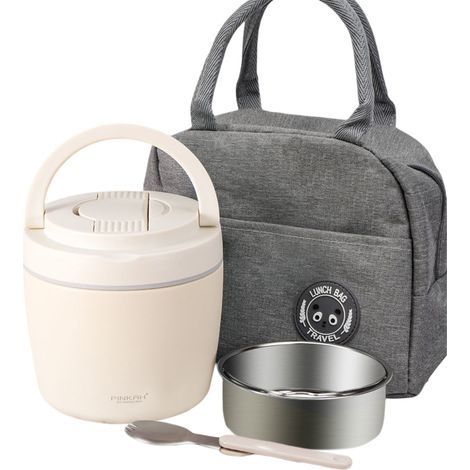 Boîte à lunch isotherme avec couvercle, blanche (sac à lunch inclus) - 970 ml - Acier inoxydable (1/5)