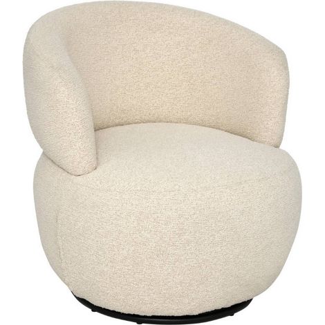 Fauteuil pivotant rembourré bouclette coloris ivoire - Longueur 73,5 x Profondeur 71,5 x Hauteur 72,5 cm (1/5)