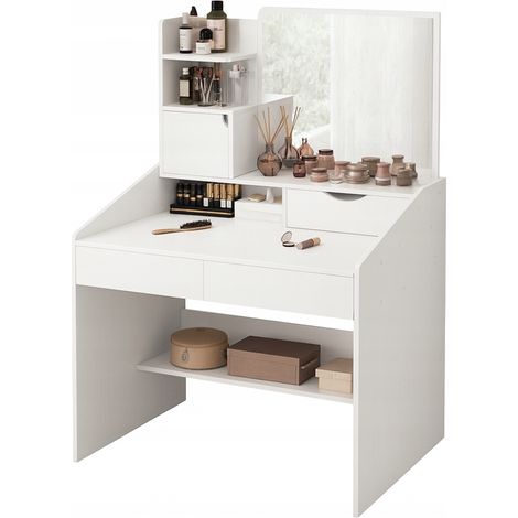 Kosmetiktisch mit Make-up-Spiegel, weiß, groß, skandinavischer Stil (1/5)