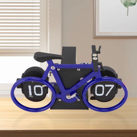 Reloj de mesa plegable vintage con forma de bicicleta – Reloj de mesa mecánico retro con temporizador y función de recordatorio – Azul, Dimensiones: 20 x 9 x 12 cm, Peso: 500 g, Material: Acero, requi (1/5)