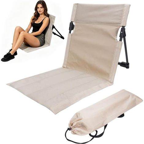 Chaise de sol avec dossier - Chaise de plage avec dossier - Coussin d'assise pliable avec sac de transport - Pour pique-nique, pêche, trekking, camping - Blanc (1/5)
