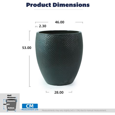Grand pot de jardin en céramique émaillée, diamètre 46 cm, hauteur 53 cm, teinte vert profond brillant et vert mousse, motif losange texturé, poreux, antigel, avec évacuation d’eau, idéal terrasse et (1/5)