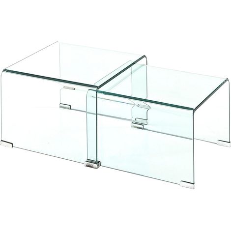 Set 2 tavolini da salotto in vetro trasparente design curvato San
