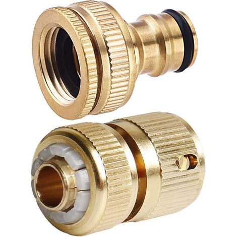 Lot de 2 raccords de tuyau d'arrosage en laiton anti-fuite, femelle et mâle rapide. Connecteurs compatibles respectivement de 1,27 cm et 1 (1/4)