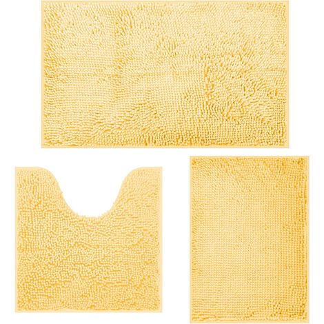Lot de 3 Tapis de bain, Chenille antidérapante, Microfibre absorbante, Douche baignoire (1/5)