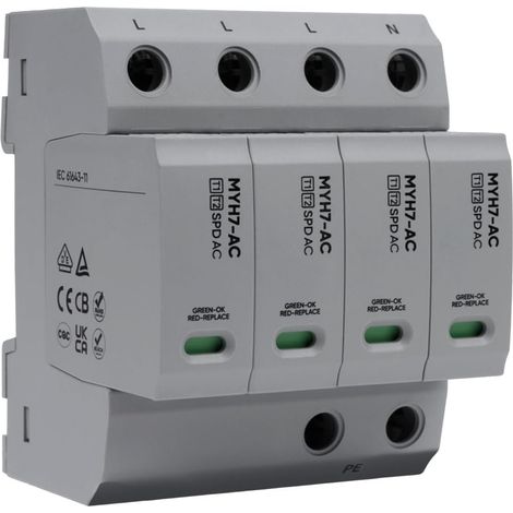 Protection de Tension Parafoudre Type 2 AC275V Parafoudre Protecteur 4p Type T1+T2 20-50kA Varistance intégrée Montage sur rail DIN Dispositif Parasurtenseur de Tension pour stations de recharge (1/5)