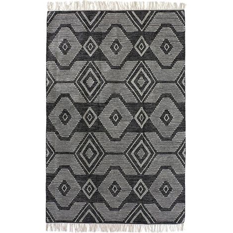 Tapis moderne coton chic noir et blanc géométrique - Noir et blanc à motifs géométriques (1/5)