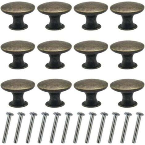 12 Stück Vintage-Schubladenknöpfe, 30 mm, runde Bronzegriffe für Schrank und Nachttisch (1/4)
