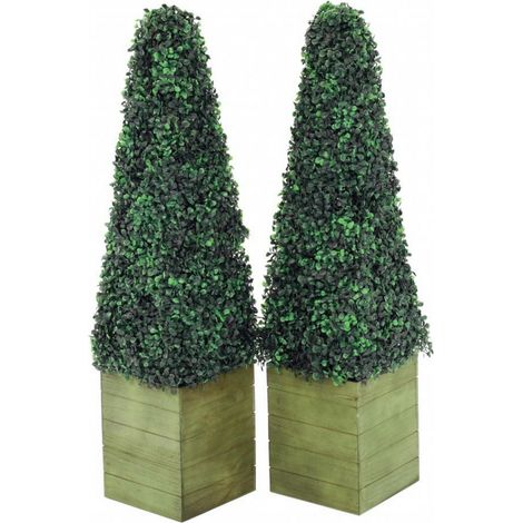 Oypla Set of 2 Artificial Topiary Boxwood Pyramid Trees 90cm Indoor Outdoor Decoration
