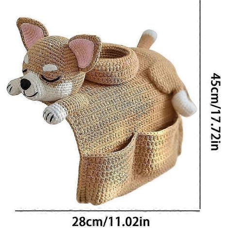 Sac de rangement pour accoudoir de canapé en forme de chiot, crocheté avec un adorable motif, support pour télécommande, pouvant contenir des gobelets, des téléphones portables et des boîtes à goûter. (1/5)