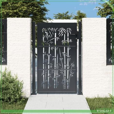 Portail de jardin - design de bambou - acier galvanisé - anthracite - verrouillable 3 clés (1/5)