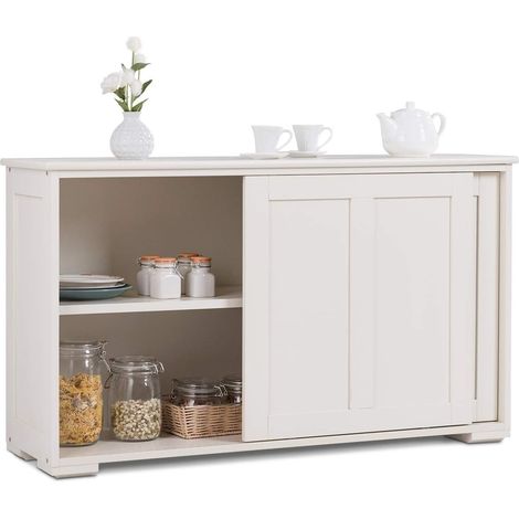 107 x 33 x 60 cm, Buffet, Armoire d'appoint, Armoire de Cuisine avec Portes coulissantes, Blanc crème, étagère réglable en Hauteur (1/4)