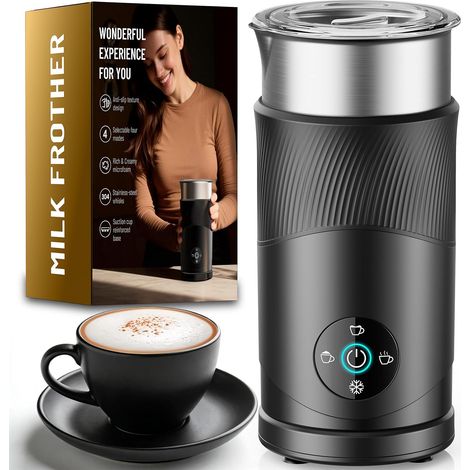 Mousseur à lait 450W silencieux 55dB, 120s froid chaud, inox 304, 2 fouets pour cappuccino latte (1/5)