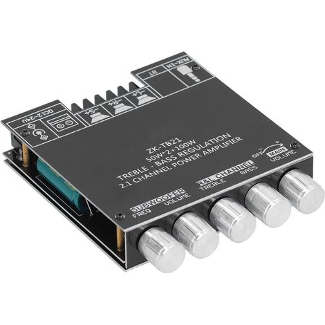 Carte d'amplification avec Bluetooth 5.0, 2.1 canaux, module d'amplification audio stéréo 50W x 2 + 100W. (1/5)