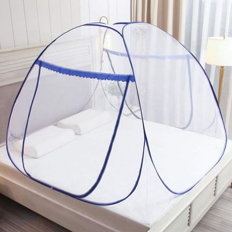 Mosquitera plegable para cama doble, 120 x 190 x 140 cm, tienda de campaña portátil grande, doble puerta, cierre de cremallera, fácil montaje, malla fina, para dormitorio, camping. (1/4)
