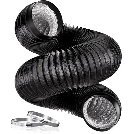 Tuyau d'évacuation d'air de 100 mm, tuyau en aluminium PVC de 3 m, avec 2 colliers de serrage pour hotte aspirante, ventilateur, sèche-linge, extracteur, noir (1/5)