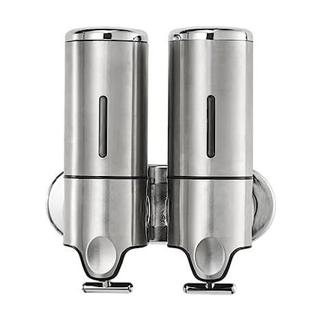 Wall-Mounted Shower Pump, No Drill Required, Soap Dispenser, Shampoo Box, Lotion, Shower Gel Container, Dispenser for Toilet, Bathroom, Hotel, Satin Silver (1/5)