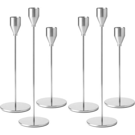 6 Bougeoirs Argent Vintage 33/29/23cm Conique Métal, Chandelier Mariage Dîners Romantiques Décoration Table Élégante Rétro Cuneary (1/5)
