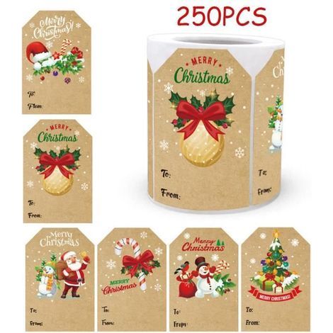 Christmas Stickers - Unspecified - 250 Pieces - Kraft Paper - 7.5x5 cm - Self-Adhesive (1/4)