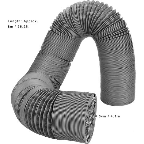 Manguera de extracción flexible, revestida de PVC y con revestimiento interior de aluminio, de 8 m x Ø 10,3 cm, de alta resistencia, para temperaturas de -30 °C a 140 °C, para aspiradoras de cocina y  (1/5)