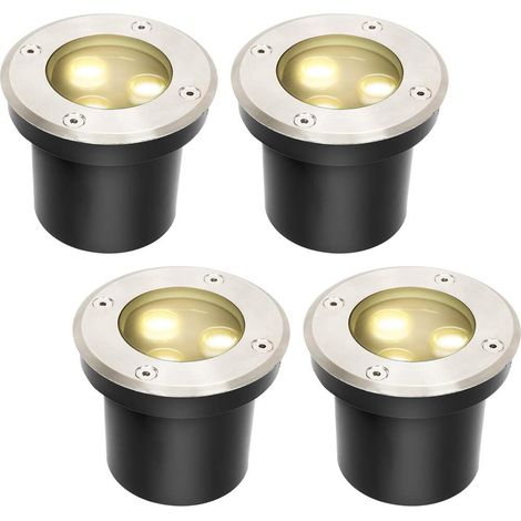 Herrselsam Lot de 4 spots LED ronds encastrables au sol - blanc chaud - IP65 résistant à l'eau - Éclairage jardin (1/5)