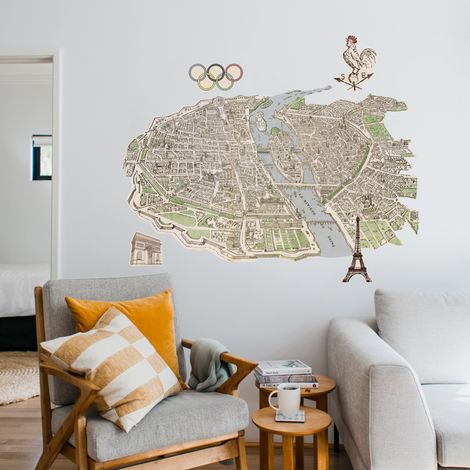 Grand Décor Panoramique Découpé, Plan de Paris Découpé, Plan Ancien Papier Peint (1/5)