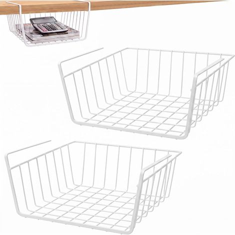 Lot de 2 Paniers Suspendus en Métal pour Sous-Etagère, 28x15x23 cm–Rangement Gain de Place pour Cuisine, Garde-Manger, Salle de Bain et Bureau (1/5)