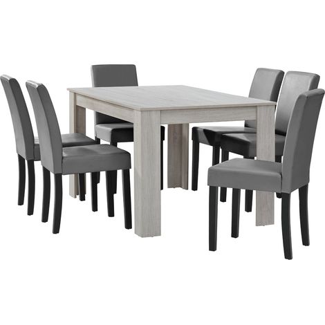 Mesa salón comedor con 6 sillas 140 blanco gris 030004032