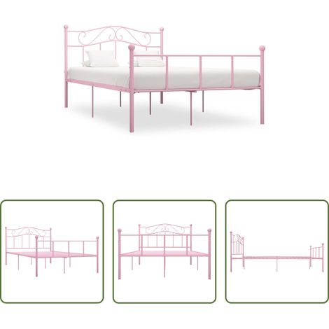 Cadre de lit -  Cadre de lit sans matelas rose métal 120x200 cm (1/5)