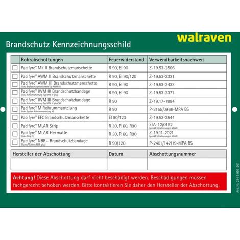 Plaque signalétique Walraven Pacifyre 2149999901 pour murs et plafonds