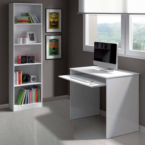 Composición Habitación Gaggi, Reversible, para Dormitorio: Escritorio 90x54x79 cm, Librería 52x25x180 cm, 90x54x79 cm Blanco (1/3)