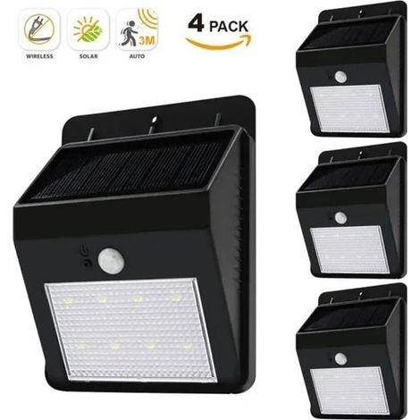 HOXILEELEOEclairage LED Applique Solare con Sensore di Movimento lampada a LED per Esterni Lampada da Giardino con Due Modalità di Lavoro, Lotto di 4 (1/5)