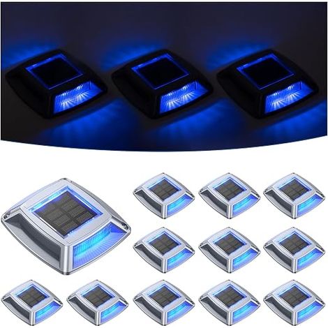 IP68 Waterproof Solar Pathway Lighting 12 Items Outdoor Stair Lighting Blue Solar Beacon Outdoor Garden 24LM for Patio, Path, Swimming Pool and Park (1/5)
