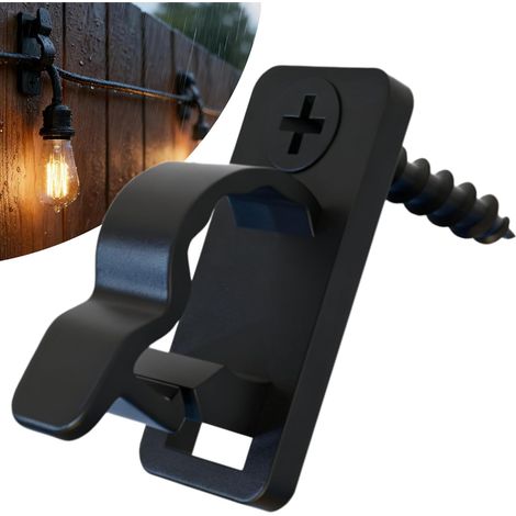 CCYKXA Set of 60 Hooks for Outdoor String Lights - Black Screw-in Clips for Cables & LED Lights - Heavy-Duty Fasteners for Patio, Garden, Pergola and Fence (1/5)