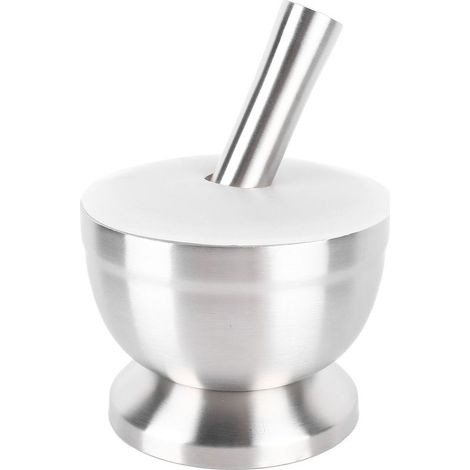 Mortier et pilon en acier inoxydable 18/8, avec couvercle en Silicone, Base antidérapante, ail de qualité alimentaire pour noix, herbes fendues, Large. (1/5)