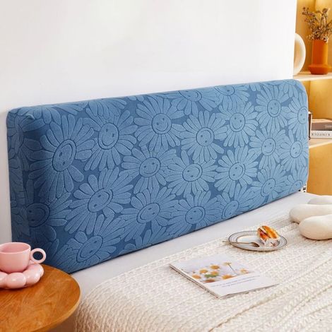 180cm Housse de tête de lit double couvre-tête de lit double élastique protection couvre-tête de lit impression couleur unie housse de tête de lit double bleu (1/4)
