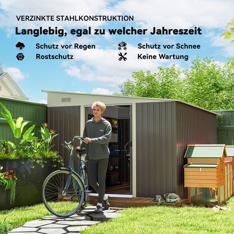 Abri de jardin en métal avec toit incliné, porte double verrouillable, 2,8 x 3,45 x 2,01 m, gris (1/5)