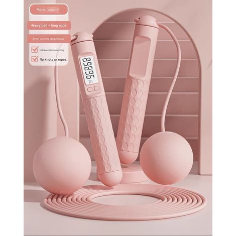 Corde à sauter rose cerisier, 2 en 1 : ballon lesté + corde longue [Perte de poids efficace], entraînement de fitness et de perte de poids avec comptage des répétitions (1/4)