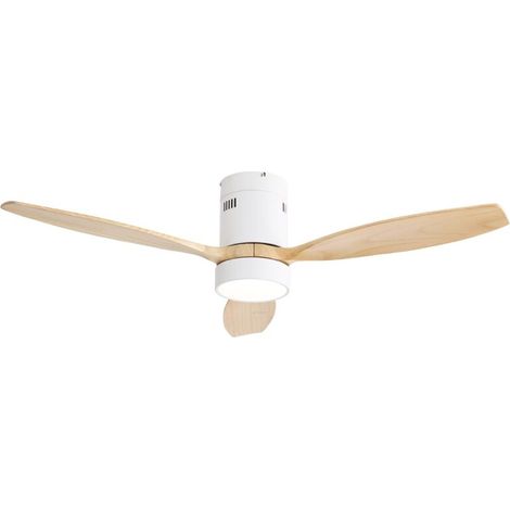 132 cm großer Deckenventilator mit Gleichstrommotor, 3 Massivholzflügeln, 6 Geschwindigkeitsstufen, dimmbarer LED-Beleuchtung und Fernbedienung, für Wohn- und Schlafzimmer – Weiß (1/5)